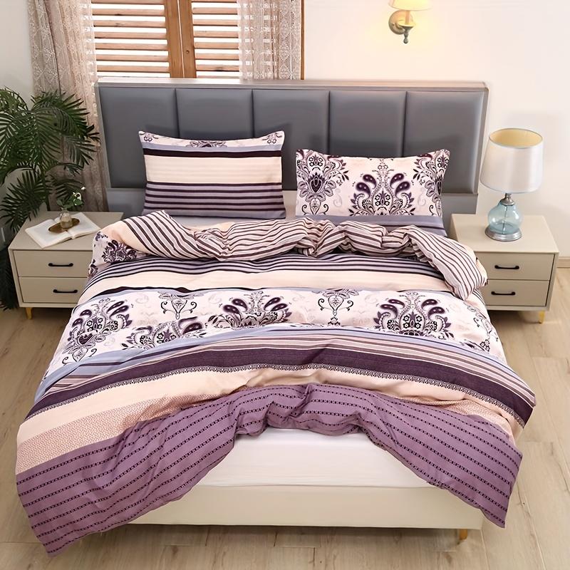 3pcs Polyester Printed Floral Soft Skin-Friendly Quilt Cover Three-Piece Set (One Quilt Cover Plus Two Pillowcases) Suitable