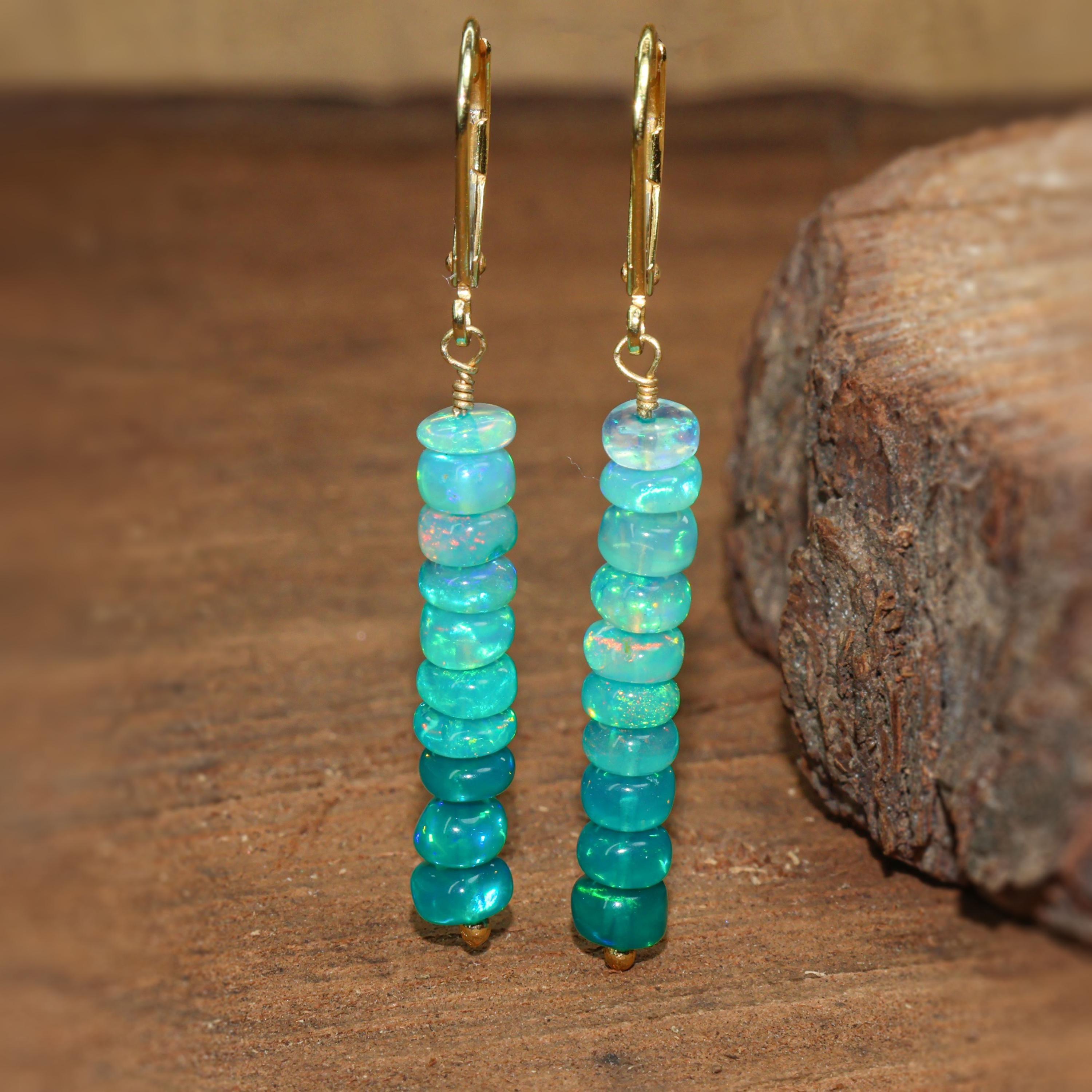 

Natural Green Opal Shaded Dangle Bar Earring, Multi fire Opal Drop Earrings for Women, Ethiopian Opal Beaded Earring, Handmade Gold Earring 1.6 Inch жовтий/золотий