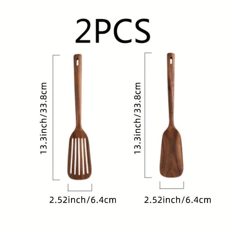 2PCS Wooden Japanese Spatula Cookware Non-Stick Cooking Spoon High Temperature Resistant Household Spatula Baking Set