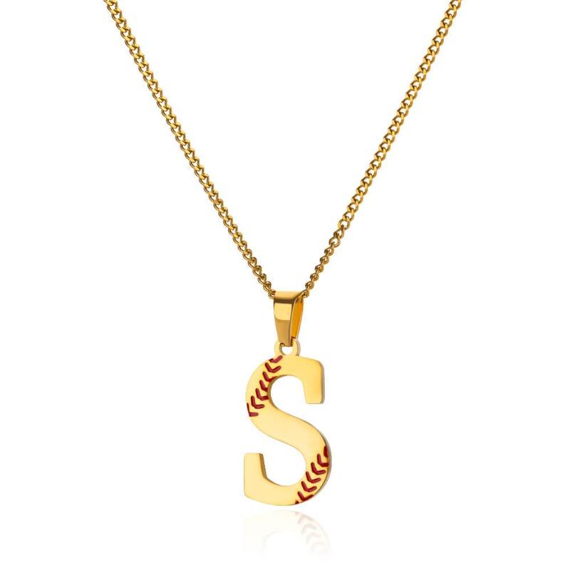 New Design Exquisite Baseball Initials - Letter Necklace Stainless Steel Chain English Pendant