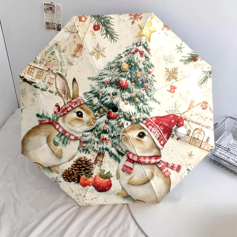 Cartoon Rabbit pattern, automatic folding umbrella, portable and foldable design, 8 ribs, a Christmas or birthday gift.