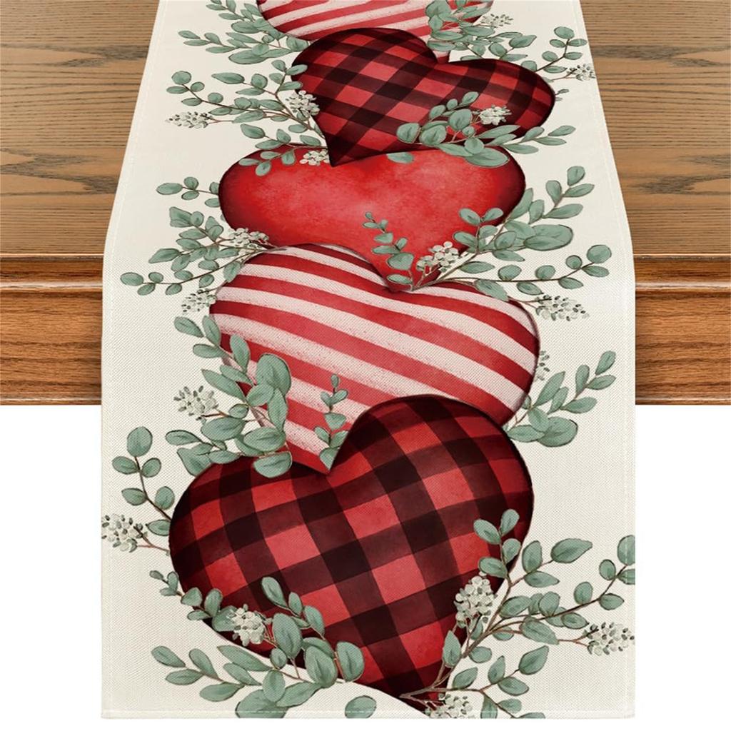 Valentine's Day Red Love Hearts Table Runner, Super Soft Tablecloth, Anniversaries, Engagement, Kitchen Dining Fireplace Mantel Decor