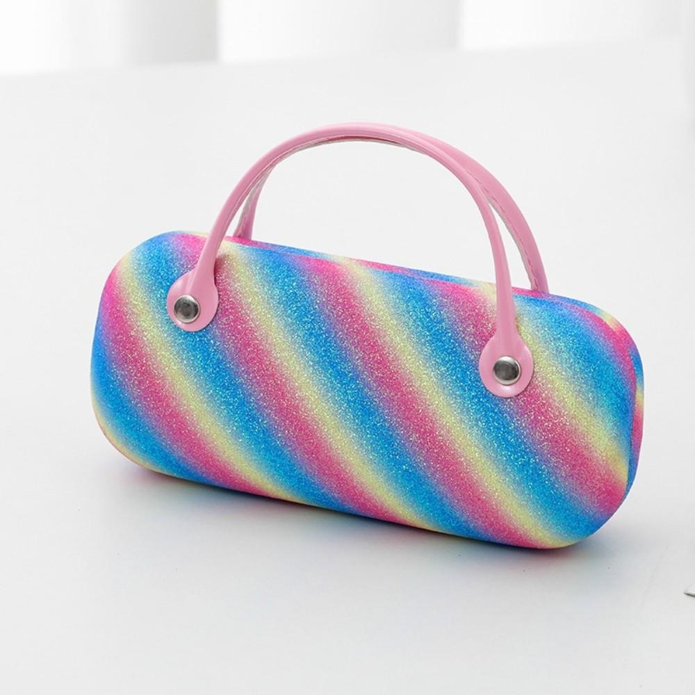 Waterproof PU Top Handle Glasses Pouch Oval Shape Rainbow Sunglasses Box Office Workers