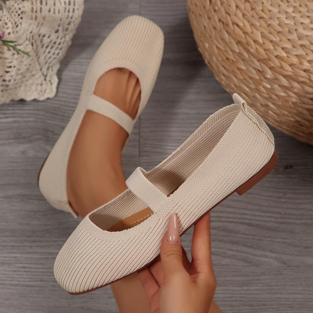 Women's New Knitted Mesh Breathable Flat Shallow Single Shoes Women's Lightweight Fashion Flying Knit Lazy Feet