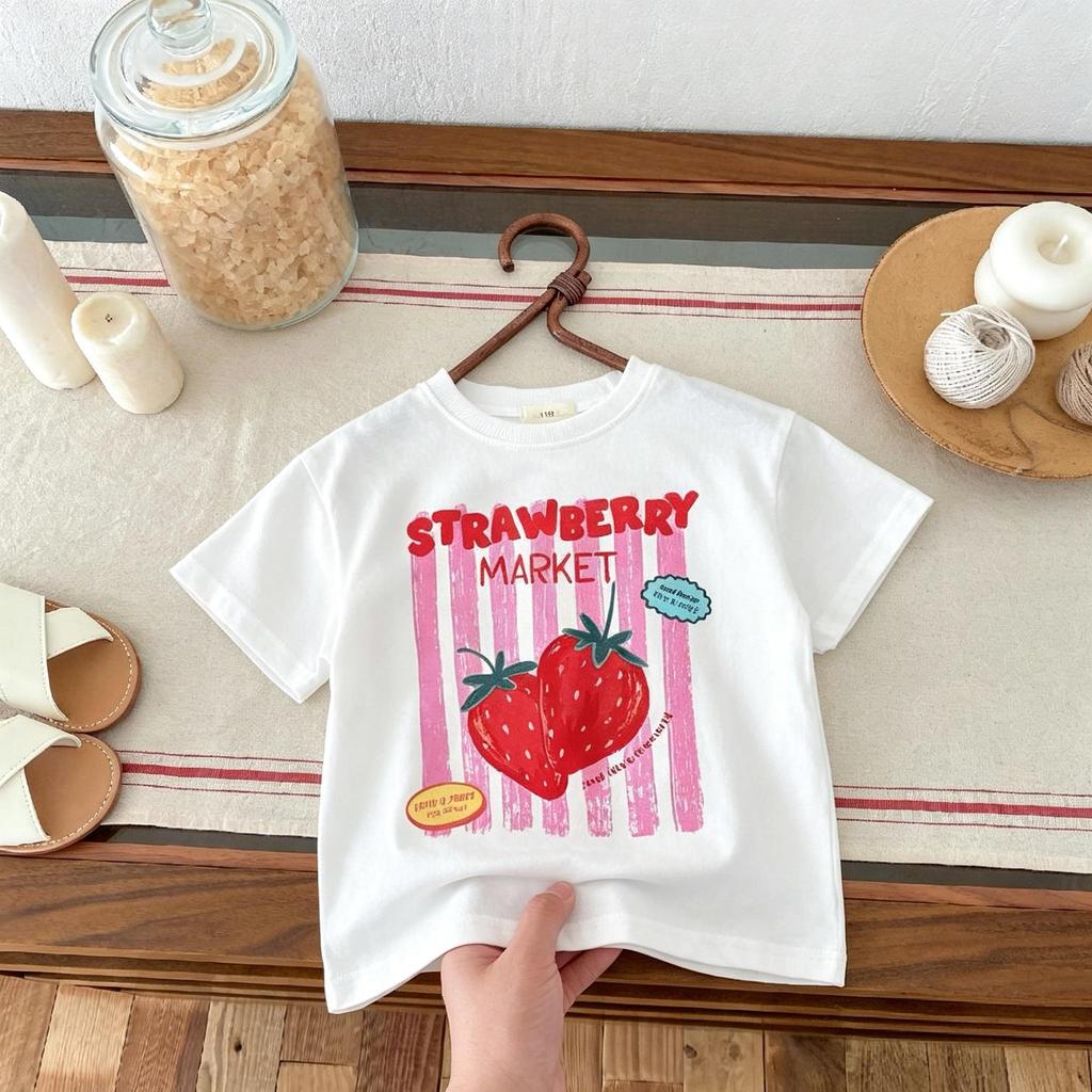 Strawberry Pattern Tshirt 2026 New Summer Fashion Casual Short Sleeved Round Neck Tshirt Top
