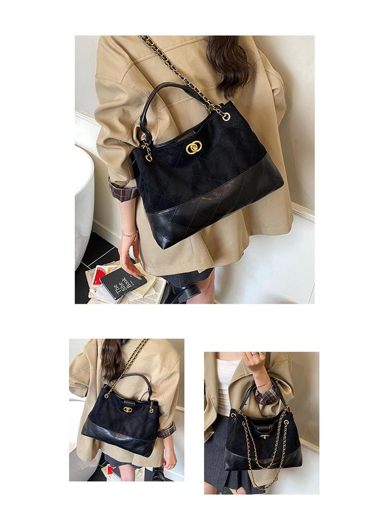 Vintage Suede Tote with Diamond Chain - Large Capacity, Small Fragrance Style, Frosted Finish