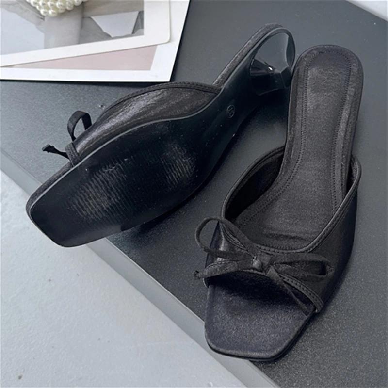 Summer Butterfly-kont Women Slippers Elegant Square Toe Party Dress Female Sandals Low Heels Shoes Large Size 43