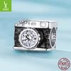 Sparkling Zircon S925 Sterling Silver Camera Beads, Personalized Black Dripping Diy Bracelet Loose Beads