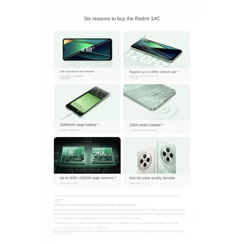 Xiaomi Redmi 14C 8+256G 4G Globale Version Immersion 6.88'' 120Hz Display 50MP KI Dual-Kamera Massiver 5160mAh Akku 18W Schnellladung