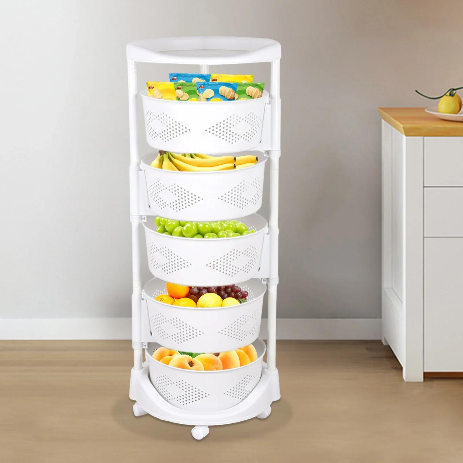 

Bymaocar 5-Tier Rotating Fruit&Vegetable Storage Rack,50kg Bearing Capacity Modern Kitchen Trays with Wheels for Office, Pantry L белый