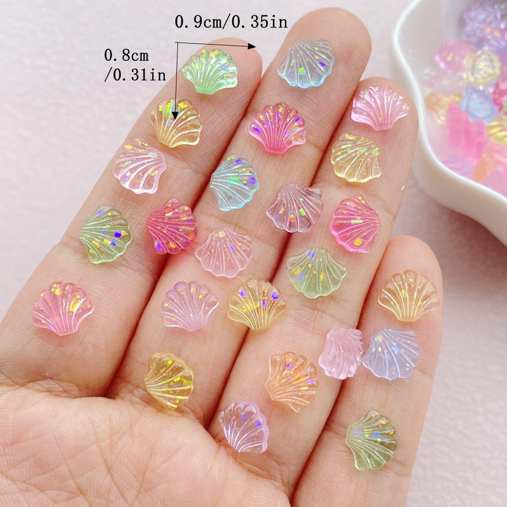 100Pcs New Cute Resin Small Shining Seashells Flat Back Ornament Jewelry Making Manicure Hairwear Accessories