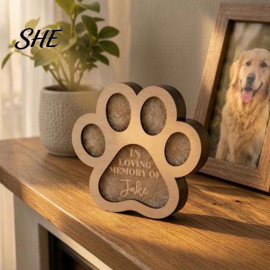 Haustier Andenkenbox für Fell Haare Box, Niedliche Pfotenform Gedenk Holz Verlust Geschenk Besitzer Hunde Und Katzen, Mitgefühl Klein