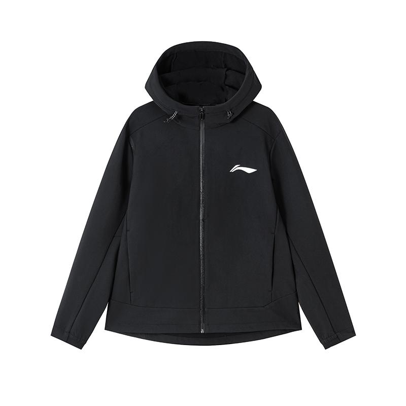 Li Ning Fall Winter Fleece Lined Softshell Sports Coat Casual Hooded Water Repellent Trench Coat Men s AFDUA71-10 3XL
