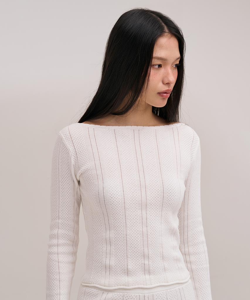 Jolliangbol Pointelle Knit Top (White)