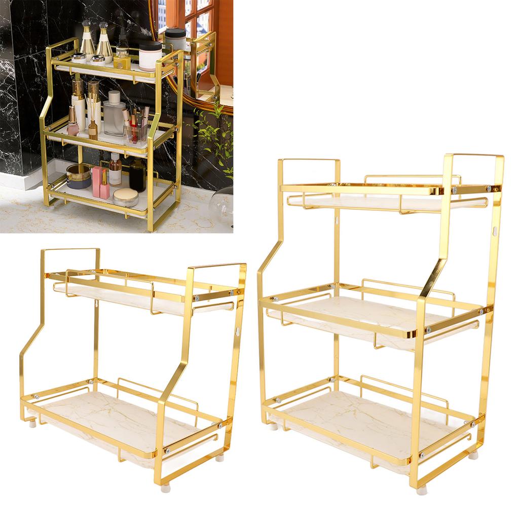 Spice Rack Organizer Iron Stable Strong Load Bearing Capacity White and Gold Bathroom Storage Shelf Easy To Clean for Bedroom
