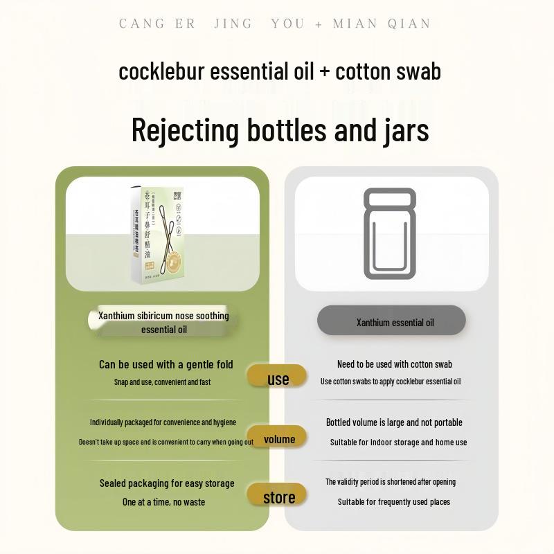 Burdock Seed Essential Oil Cotton Swabs for Nasal Congestion Relief, Individually Packaged and Portable for Children's Nasal Comfort.