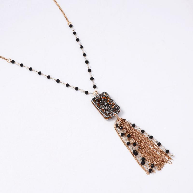 Fashion Alloy Handmade Bead Necklace With Tassel Pendant Exaggerated Personality High Quality Vintage Jewelry Accessory Gift