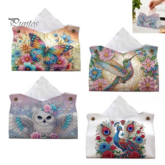 Handmade Gem Painting Set DIY Faux Diamond Art Tissue Box, Leather Desktop Holiday Gift for Craft Lovers Holder Pouch, 5D Rhinestone Embroidery