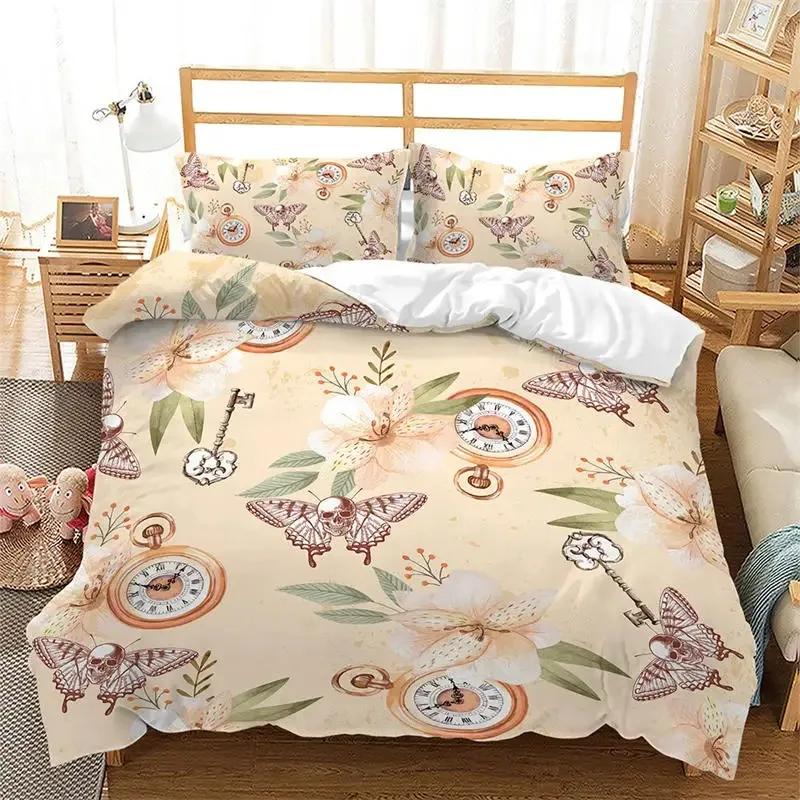 Death Butterfly Gothic Skull Duvet Cover Set Butterflies Skeleton Halloween Bedding Sets Ombre Hippie Comforter Cover King Size