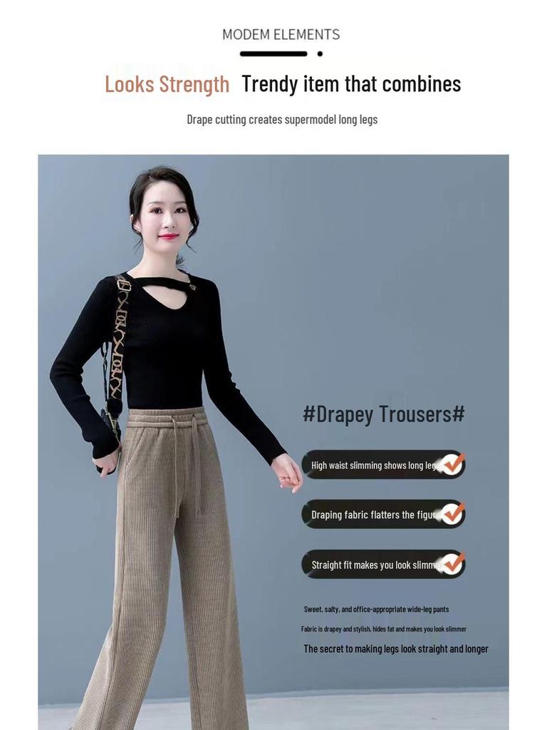 Damen Cord-Fließende Weitbeinige Hose - Große Größen, Einfarbige, Frühling/Herbst