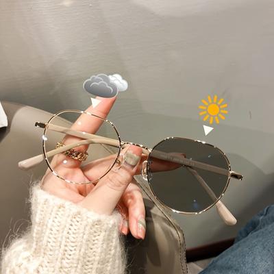Fotokromatiska För Kvinnor Oval Metallram Klara Glasögon Mode Utomhus Solskydd mode glasögon