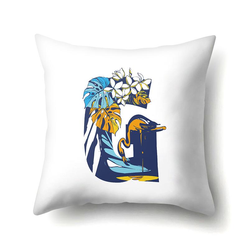 Polyester Pillowcase Tropical Plant Parrot Bird 26 English Letters Home Cushion Cover Bedside Cushion Cover