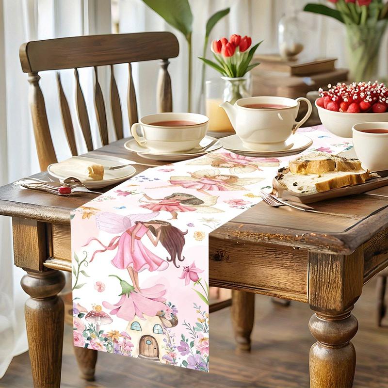 Cartoon Fairy Flower Pink Butterfly Flower Table Runner Wedding Decor Party Table Runners Kitchen Dining Table Cover Table Mats