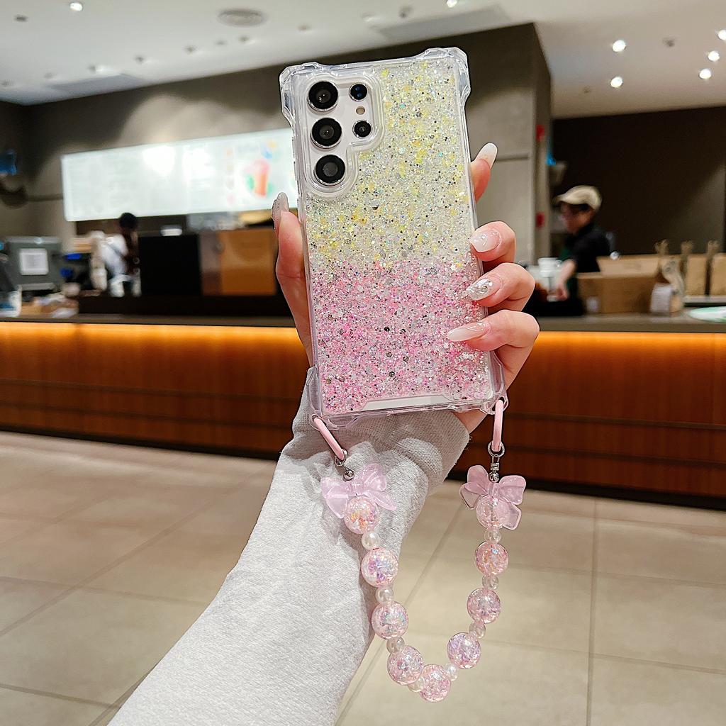 For Samsung Galaxy S23 Ultra Wholesale Phone Case TPU+Acrylic Phone Cover with Bead Wrist Strap
