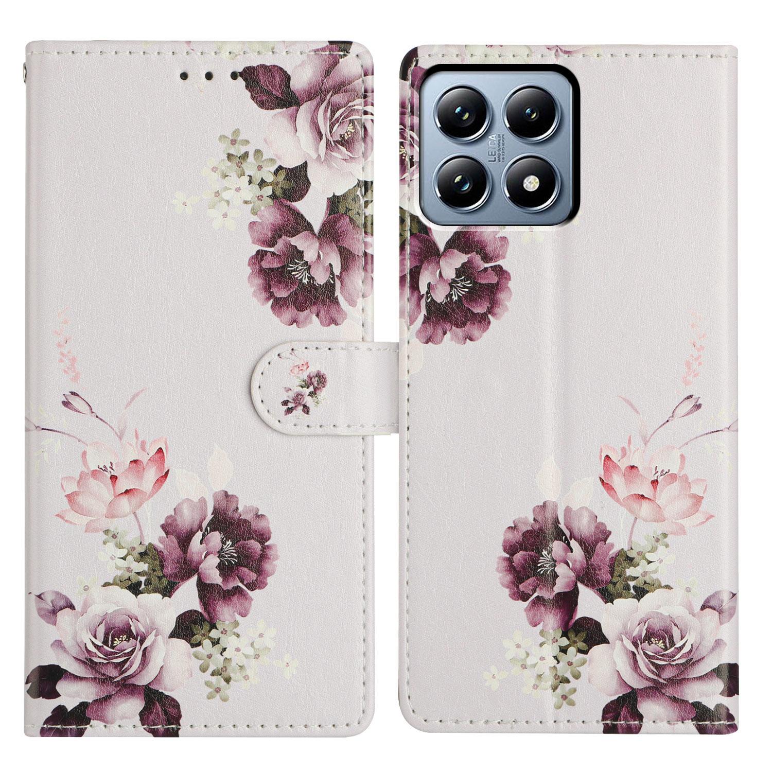 

For Xiaomi 15T Case Pattern Printing Wallet Stand Flip Leather Phone Cover with Strap Cross Rose