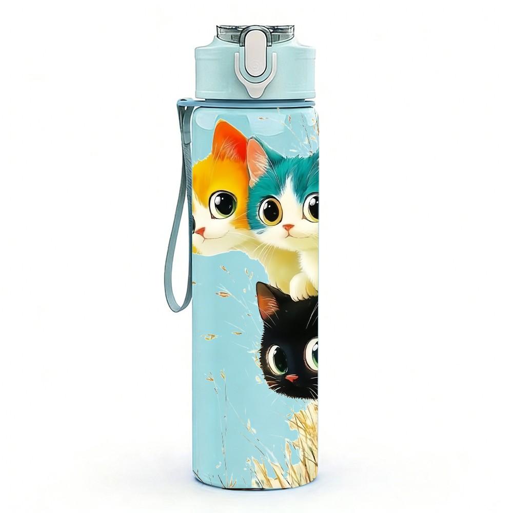 1PC Three Tone Cat Face Bright Pop Art Portrait 750ml Color Plastic Sports Water Bottle Leakproof Flip Straw Lid Suitable for Sports Office Home Use