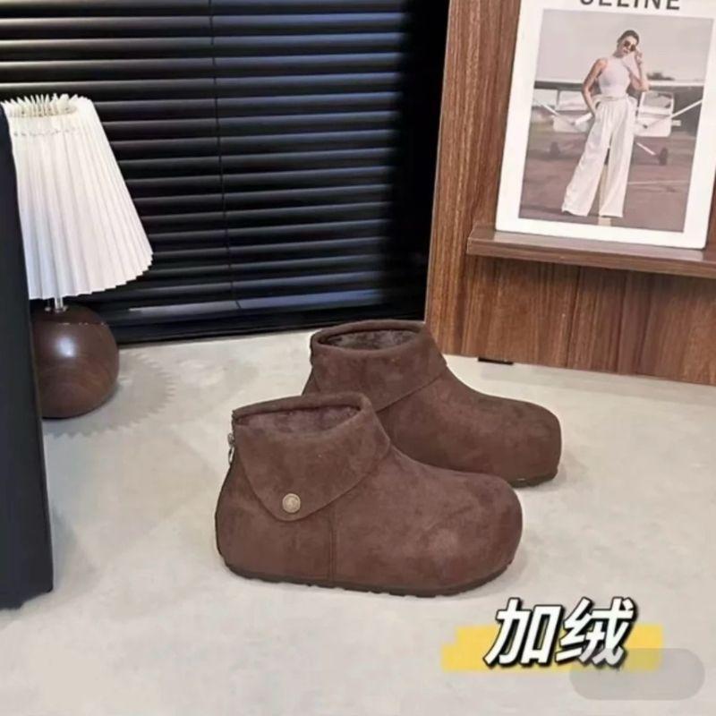 

Short boots women s college style comfortable flat bottom velvet casual versatile Birken snow boots matte leather retro 40 темно-коричневого кольору