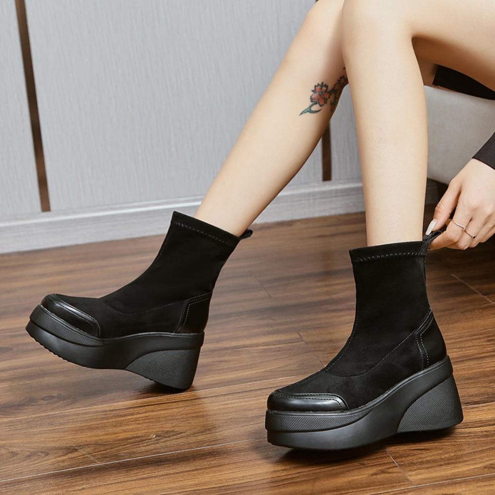 Women's Autumn & Winter Stretch Socks Boots - Mid-Tube Fashion Boots, Waterproof Platform Casual Short Boots Shoes