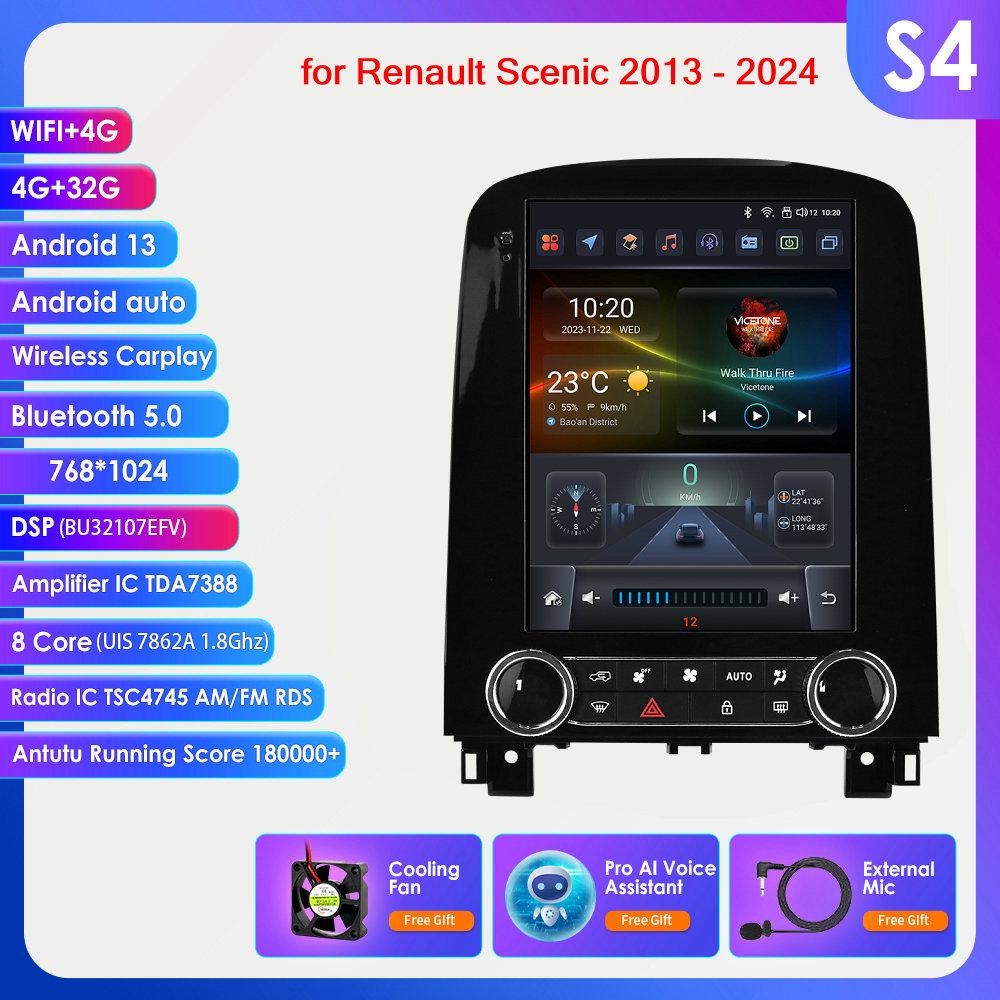 

OSSURET Для Renault Scenic 2013 - 2024 Автомобильный Радио Мультимедиа Видео Плеер Навигация GPS 4G Carplay Android 13 Интеллектуальное Авторадио Стерео GPS DSP FM S4 8Core 4G 32G AI