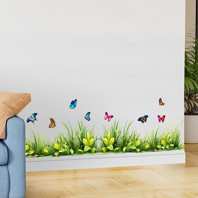 Wall Decals for Living Room Bedroom Minimalist Skirting Board Flowers Roses Plants Creative Waistline Background Wall Art Paintings Home Decor
