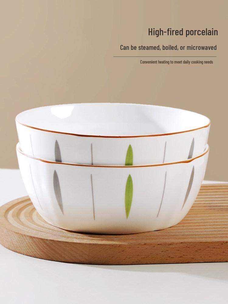 Set of 2 Anti-Scald Thickened Ceramic Soup Bowls, Large Capacity, Microwave-Safe - Ideal for Sauerkraut Fish, Simple and Fresh Design for Home Use.