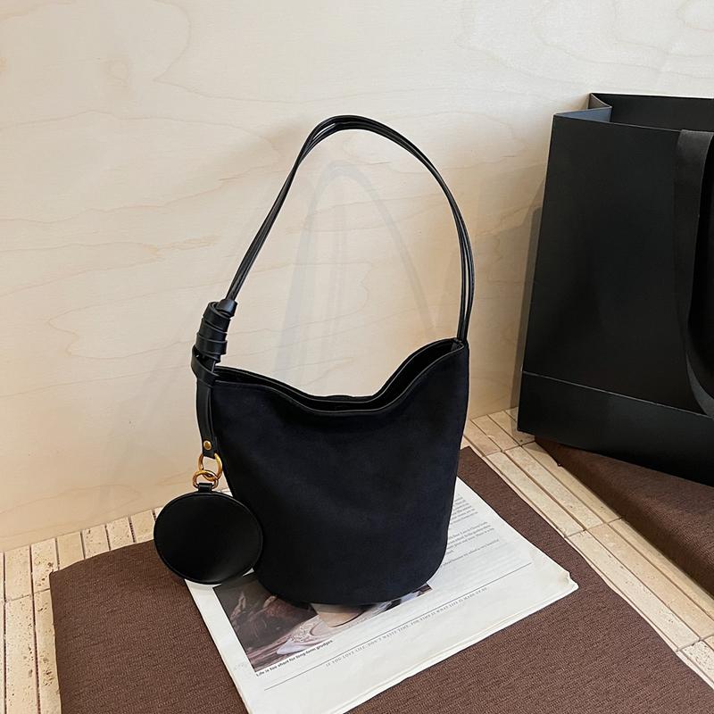 Korean niche ins suede suede surface retro bucket bag versatile shoulder messenger women tote bag