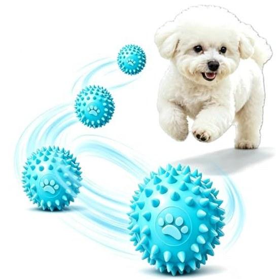 Dog toy chew ball natural rubber plaque care durability training elasticity pet indoor outdoor play small dogmedium (Blue)