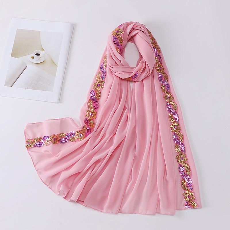 Chiffon Hijab Scarf Turban For Muslim Women Fashion Headscarf Shawls Sequins Scarf Headwraps Veil Islamic Headband Ramadan Voile