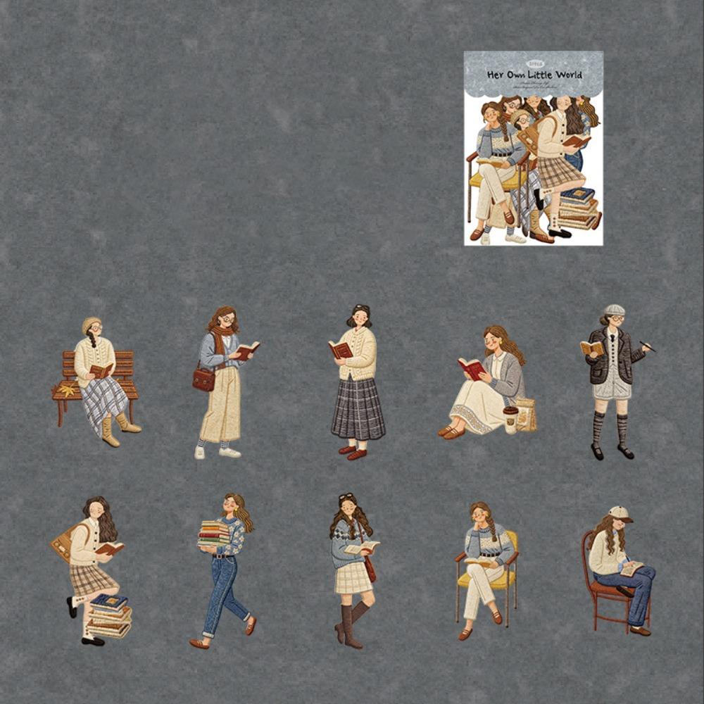 

20Pcs/Bag Her Little World Series Character Sticker Pack Aesthetic Design Embossed Texture Material Decorative Stickers Gift
