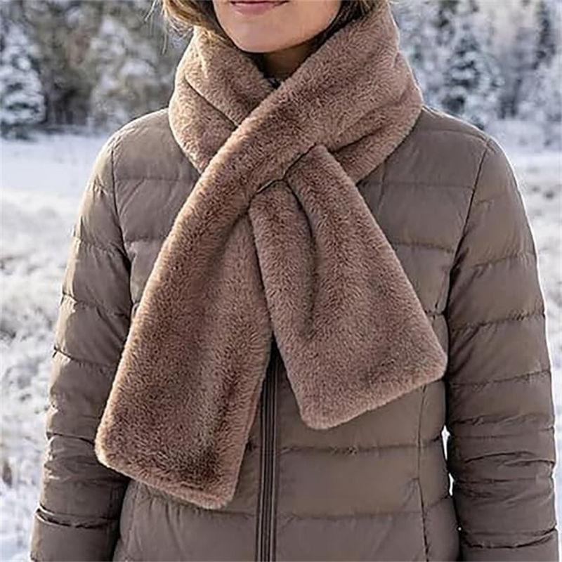 Pull Through Zipper Pocket Neckwear Faux-Fur Scarf Women