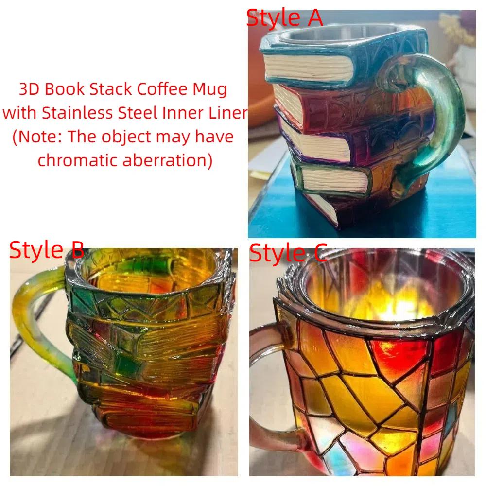 11oz Capacity 3D Book Stack Coffee Mug Resin Unique Water Cup Novelty Coffee Mug for Book Lovers