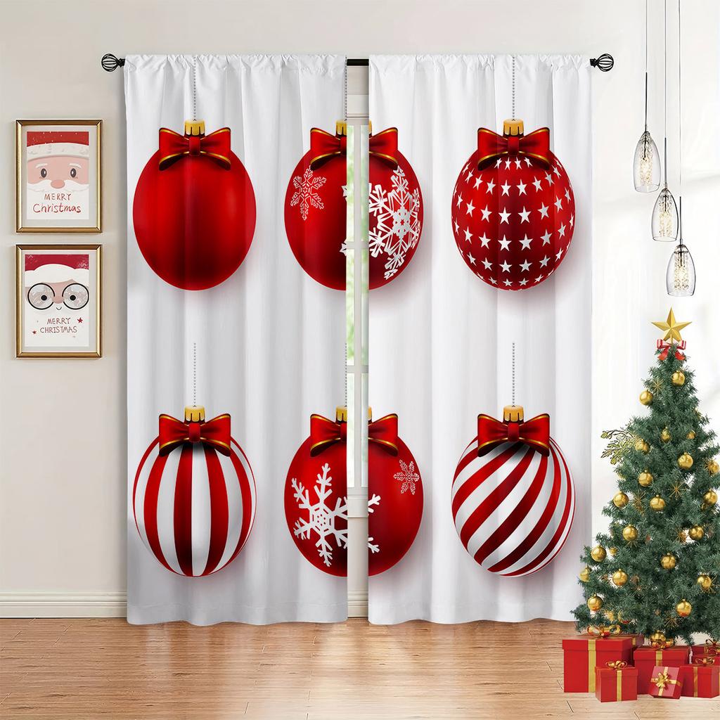 Christmas Bells Green Curtains Golden Red Snowflakes Christmas Elements Bedroom Living Room Kitchen Holiday Curtains 2 Pcs