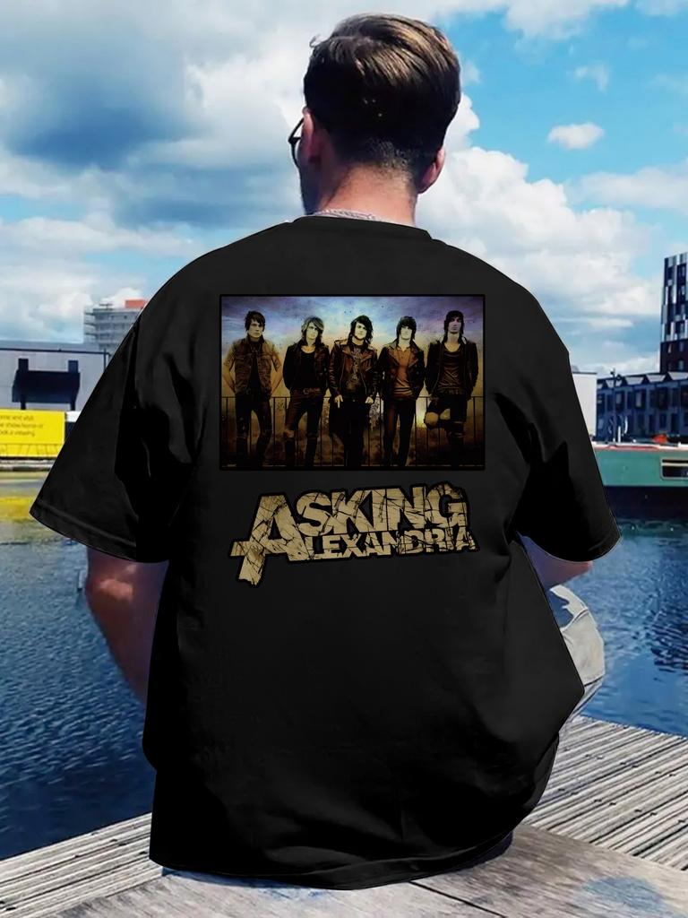 Vintage Rock Band Graphic T-shirt - Casual Crew Neck Short Sleeve Summer Top with "ASKING TEASHER" Print