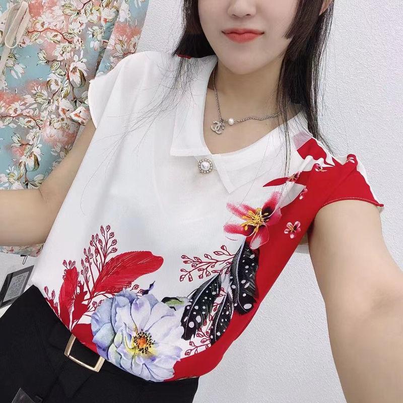

Shirt women s summer new design sense niche shirt loose versatile short-sleeved shirt doll collar top M красный