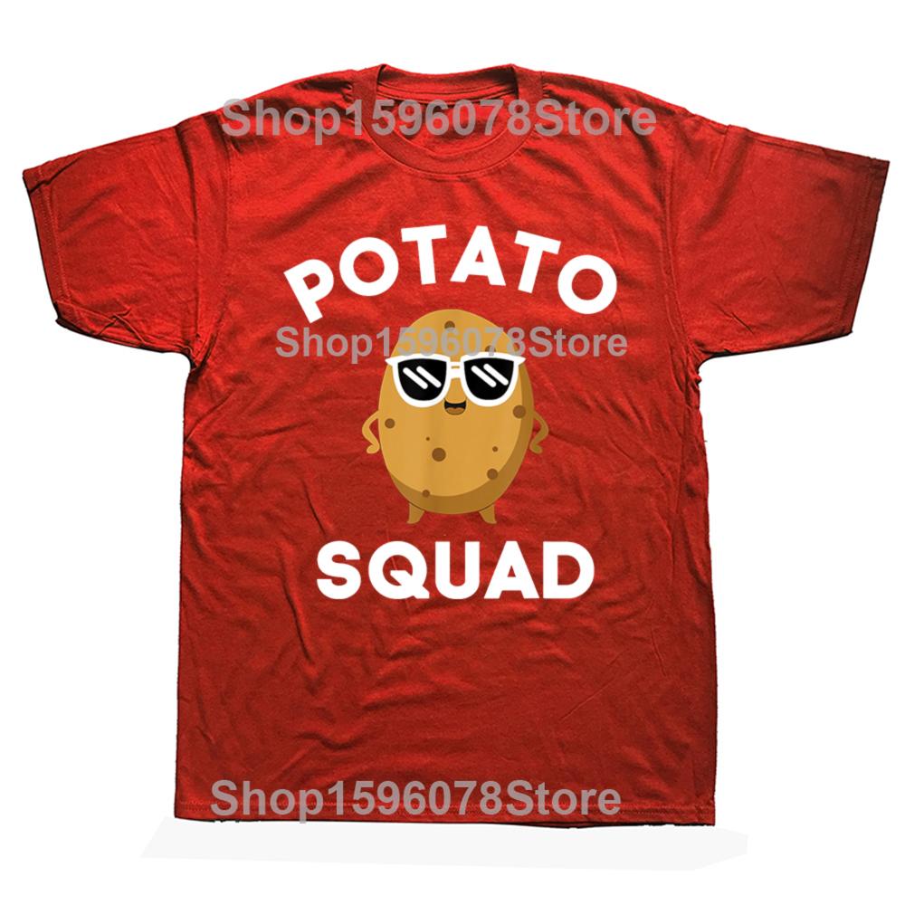 POTATO SQUAD Funny Smiling Vegetarian Potato Lovers T Shirts Cotton Streetwear Gifts Mens Fashion Casual Loose Oversized T Shirt S