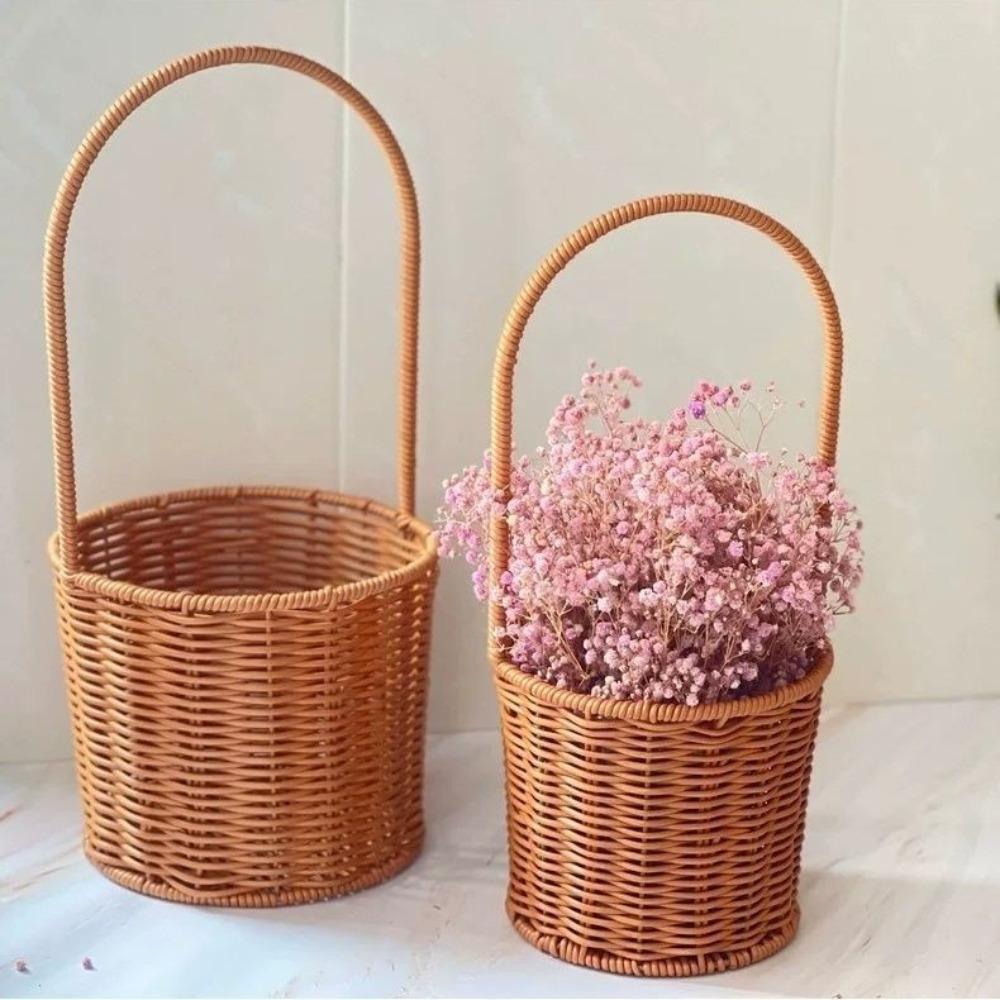 Picnic Container Flower Arrangement Basket Hand-Woven Picnic Weaving Basket Flower Girl