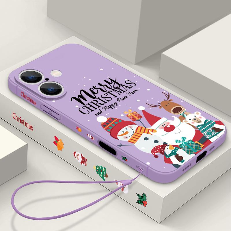 Christmas Santa Elk Pattern Slim Magnetic Cover For iPhone 16E 15 Pro Max 14 13 12 Pro 11 for Magsafe Matte Shockproof Soft TPU Lanyard Phone Case