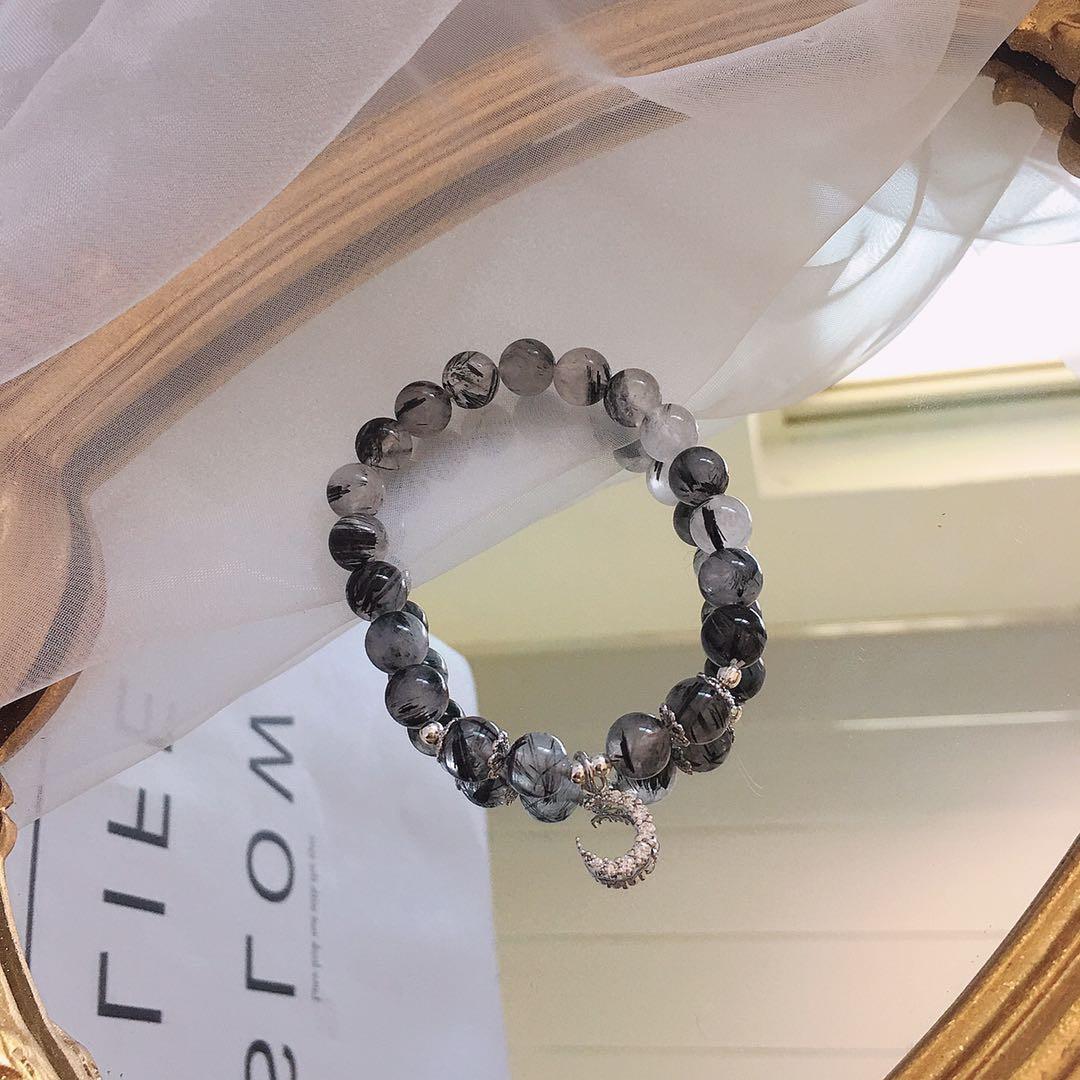 

Natural black hair crystal obsidian bracelet, couple/student/girlfriend style bracelet, exquisite friendship bracelet
