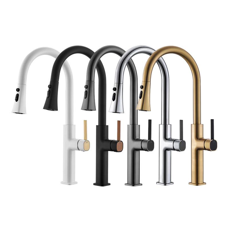 Grey Pull Out Kitchen Faucet Brushed Gold Sink Faucet Mixer Tap 360 Degree Rotation Torneira Cozinha Mixer Taps Kitchen Tap