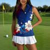 Women Sleeveless Golf Polo Shirt Zipper Collar Casual Athletic Tank Top with Printed Pattern for Sports and Outdoor Activities